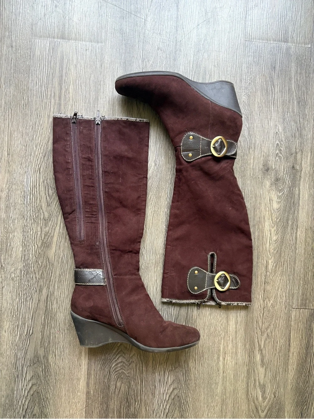 Brown Suede Wedge Knee-High Boots | Boho Western